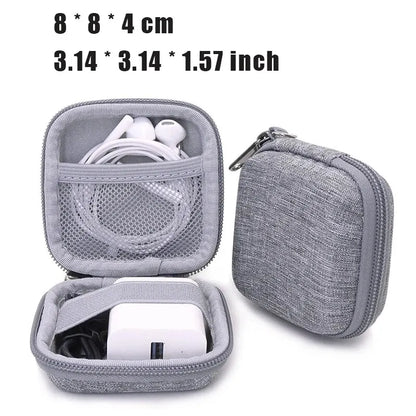 Portable Leather Earphone Storage Bag – Digital Gadgets Organizer, Cables/Charger/U Disk Holder, Compact Square Design