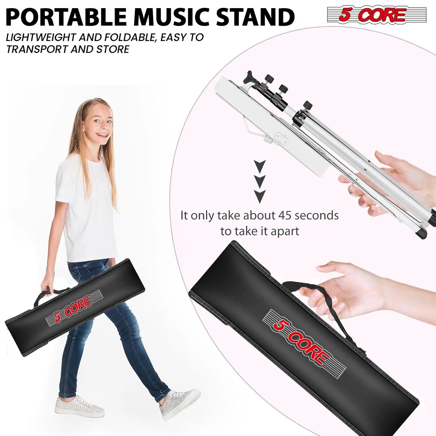All-Metal Sheet Music Stand – Portable Adjustable Desktop Book Holder, Foldable Bookstand, Model D0100H5TA7J (MUS FLD WH)