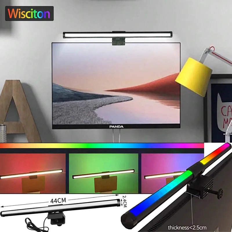 RGB Monitor Light Bar – Upgraded Wide Clamp (9cm), Touch Dimming, LED Desk & Gaming Lamp