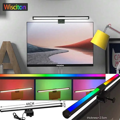 RGB Monitor Light Bar – Upgraded Wide Clamp (9cm), Touch Dimming, LED Desk & Gaming Lamp