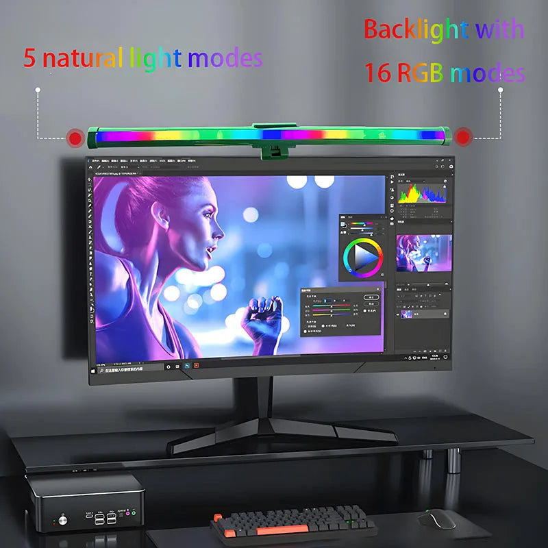 RGB Monitor Light Bar – Upgraded Wide Clamp (9cm), Touch Dimming, LED Desk & Gaming Lamp