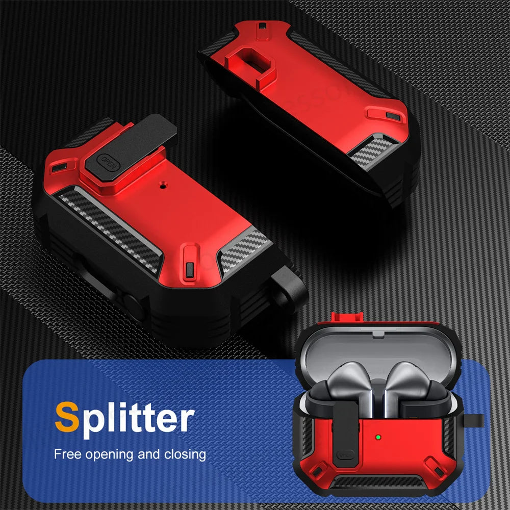 Carbon Fiber Switch Case Cover for Samsung Galaxy Buds 3/Buds 3 Pro – Hard Shell Protection, Secure Lock, Includes Cleaning Kit