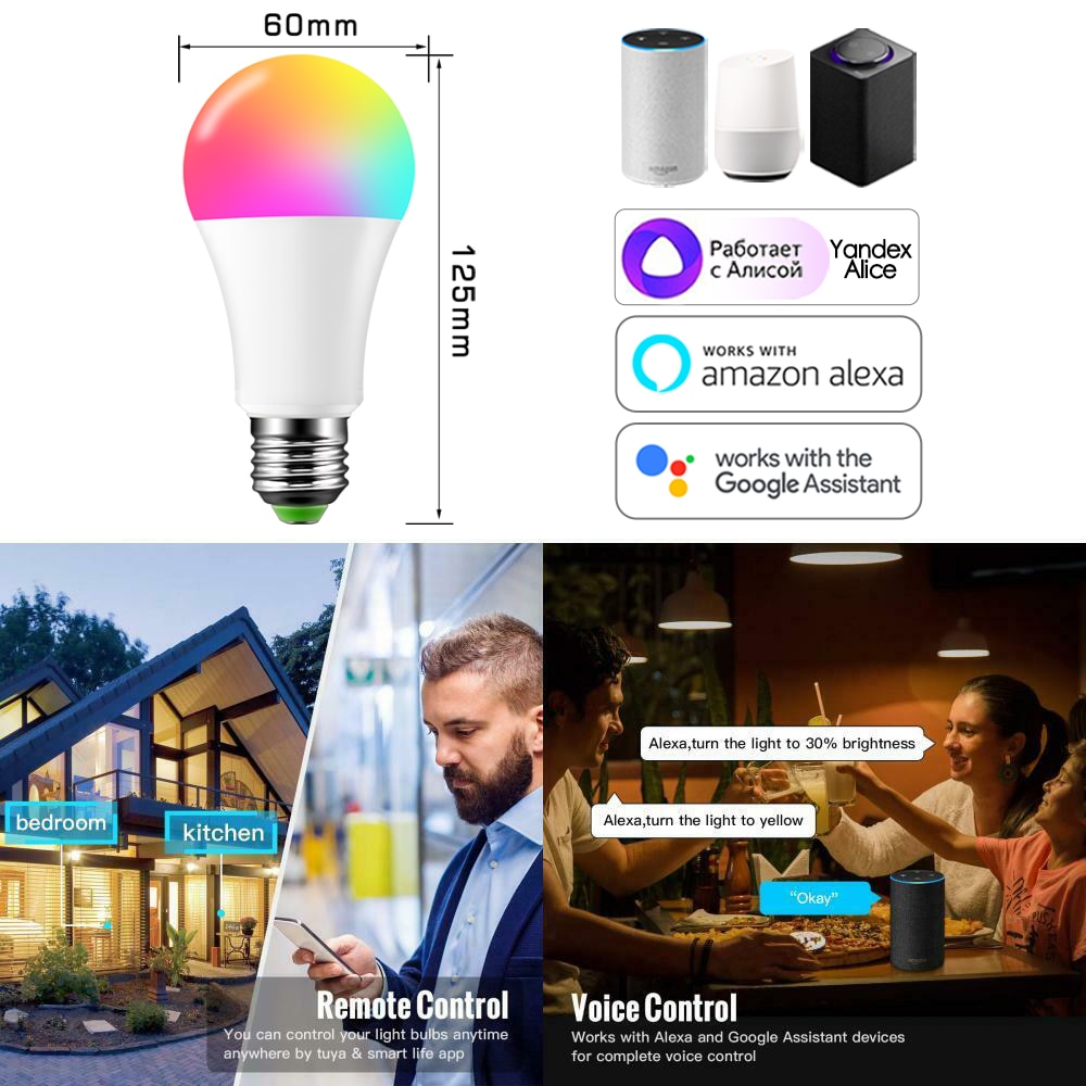 Wi-Fi Smart RGB + White Light Bulb - Alexa/Google Home Compatible - Dimmable, Timer, Color Changing