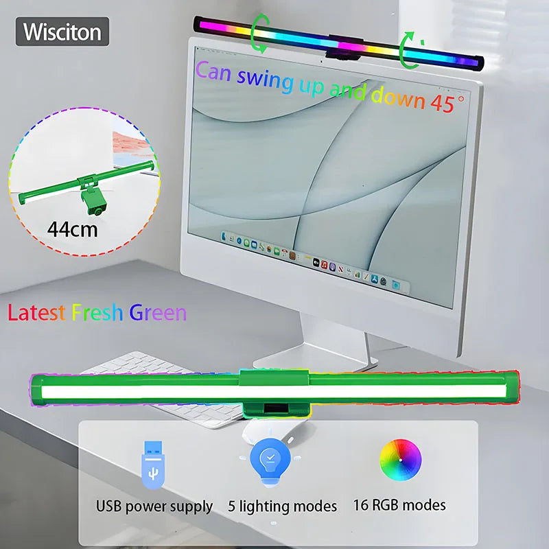 RGB Monitor Light Bar – Upgraded Wide Clamp (9cm), Touch Dimming, LED Desk & Gaming Lamp