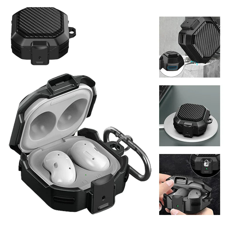 Switch Buckle Armor Case Cover for Samsung Galaxy Buds – Secure Lock Design with Buckle Hook, Protective Plastic Shell