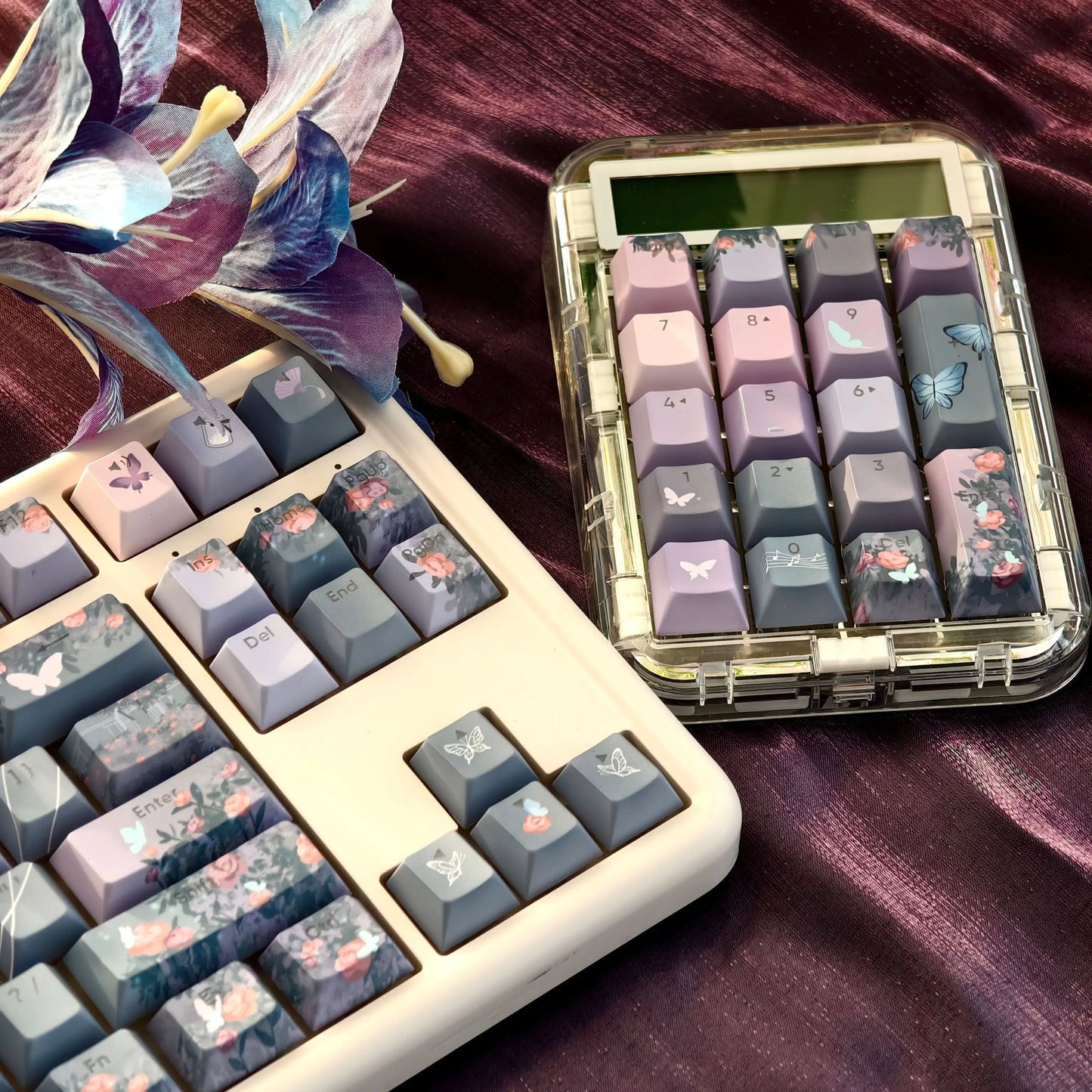Midsummer Night Keycap Cherry MOA Profile PBT Thermal Sublimation Dreamy Purple Keycaps Aesthetic Butterfly Flower Keyboard Caps