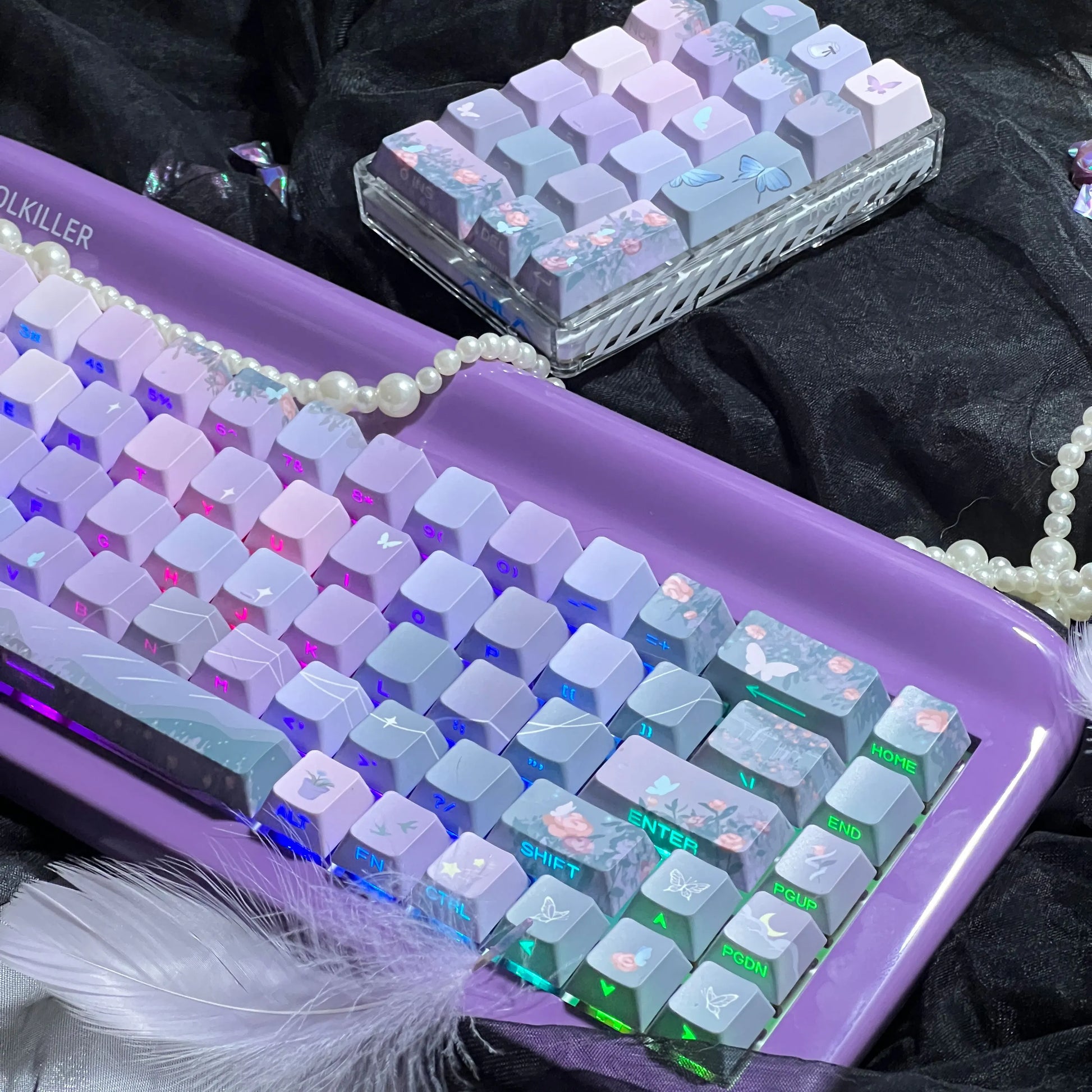 Midsummer Night Keycap Cherry MOA Profile PBT Thermal Sublimation Dreamy Purple Keycaps Aesthetic Butterfly Flower Keyboard Caps