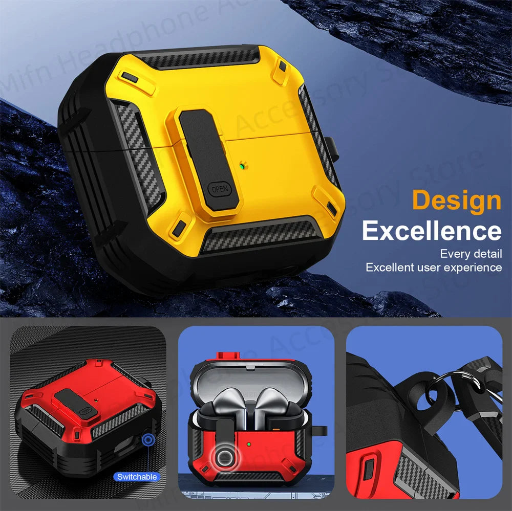 Carbon Fiber Switch Case Cover for Samsung Galaxy Buds 3/Buds 3 Pro – Hard Shell Protection, Secure Lock, Includes Cleaning Kit