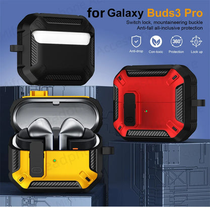 Carbon Fiber Switch Case Cover for Samsung Galaxy Buds 3/Buds 3 Pro – Hard Shell Protection, Secure Lock, Includes Cleaning Kit