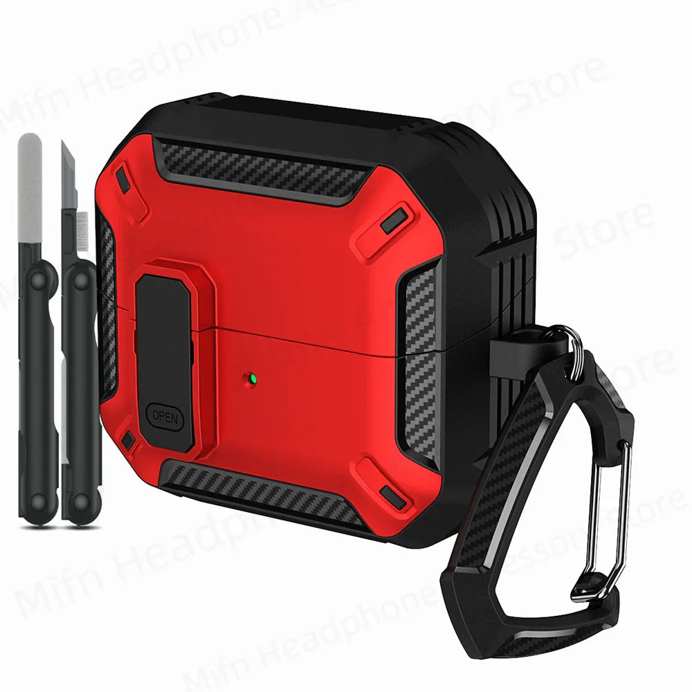 Carbon Fiber Switch Case Cover for Samsung Galaxy Buds 3/Buds 3 Pro – Hard Shell Protection, Secure Lock, Includes Cleaning Kit