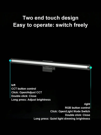 RGB Monitor Light Bar – Upgraded Wide Clamp (9cm), Touch Dimming, LED Desk & Gaming Lamp