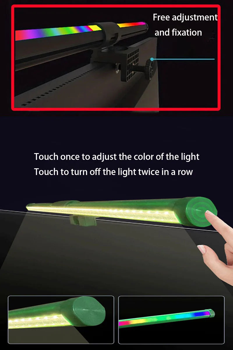 RGB Monitor Light Bar – Upgraded Wide Clamp (9cm), Touch Dimming, LED Desk & Gaming Lamp