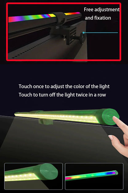 RGB Monitor Light Bar – Upgraded Wide Clamp (9cm), Touch Dimming, LED Desk & Gaming Lamp