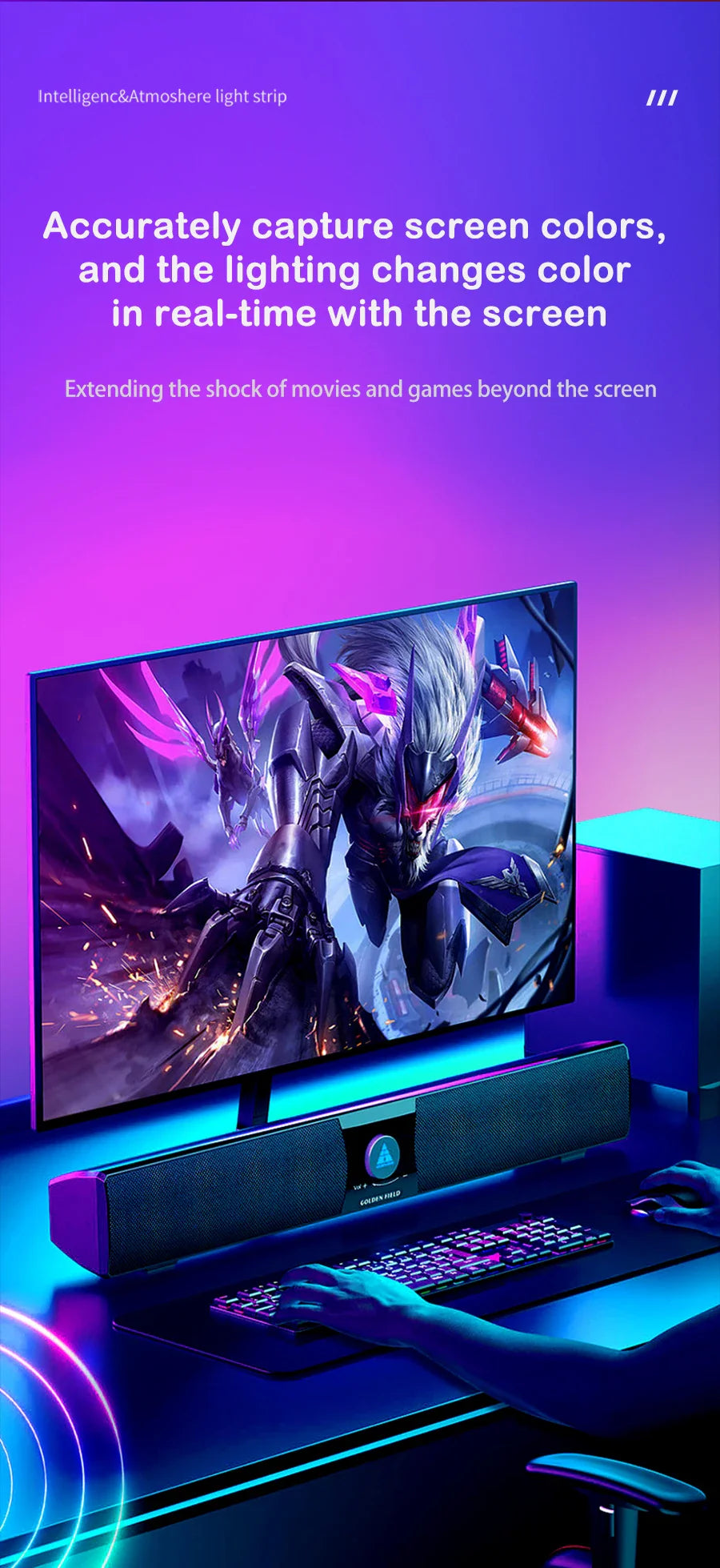 RGB Monitor Backlight Strip for PC – USB Sync LED, App Control, SMD5050, 27–34" Display