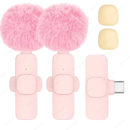 Wireless Lavalier Microphone Set (K1) – Dual Clip-On Mics + Receiver, 9ms Low Latency, Noise Reduction, Omnidirectional Pickup, 20m Range, 10-Hour Battery, Lightning/Type‑C Charging, iPhone/Android/PC/Camera Compatible