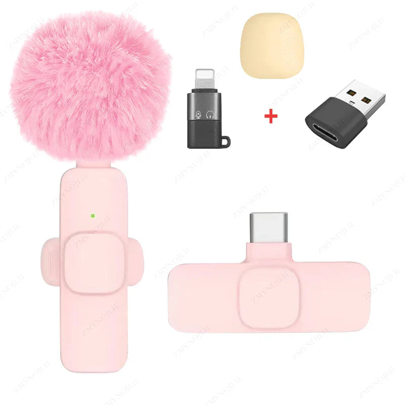 Wireless Lavalier Microphone Set (K1) – Dual Clip-On Mics + Receiver, 9ms Low Latency, Noise Reduction, Omnidirectional Pickup, 20m Range, 10-Hour Battery, Lightning/Type‑C Charging, iPhone/Android/PC/Camera Compatible