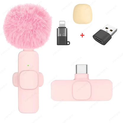 Wireless Lavalier Microphone Set (K1) – Dual Clip-On Mics + Receiver, 9ms Low Latency, Noise Reduction, Omnidirectional Pickup, 20m Range, 10-Hour Battery, Lightning/Type‑C Charging, iPhone/Android/PC/Camera Compatible