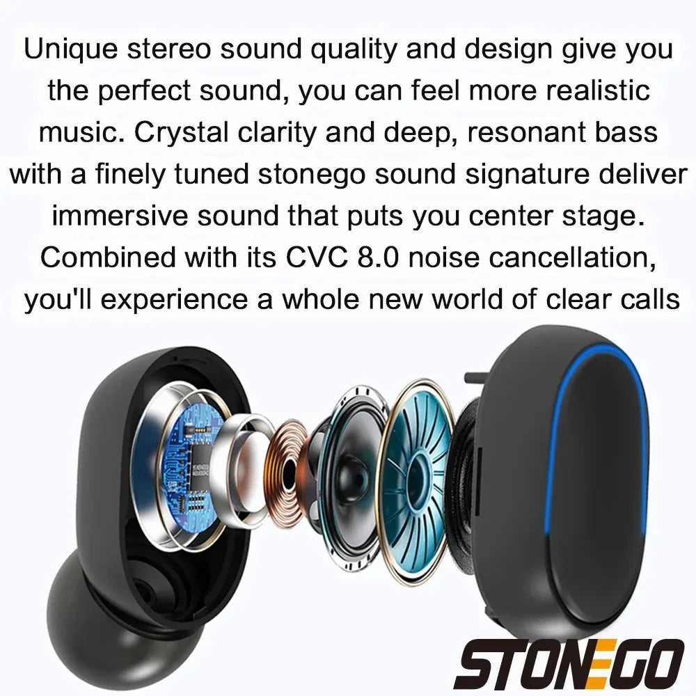 STONEGO Bluetooth 5.1 True Wireless Earbuds – Active Noise Cancelling, IPX5 Waterproof In-Ear Headphones, Built-In Mic, One-Step Pairing, LED Battery Display, 4H Playtime (10H with Case), For Gaming & Mobile