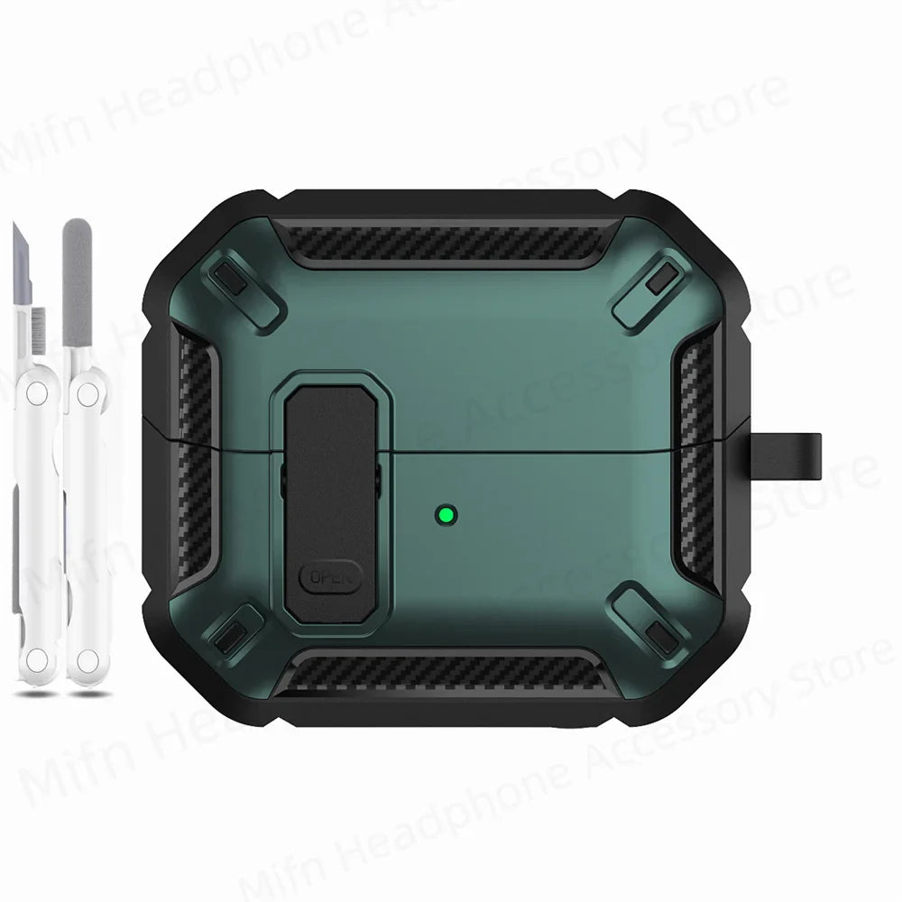 Carbon Fiber Switch Case Cover for Samsung Galaxy Buds 3/Buds 3 Pro – Hard Shell Protection, Secure Lock, Includes Cleaning Kit