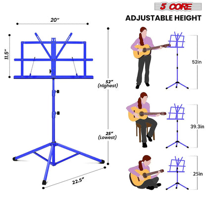 All-Metal Sheet Music Stand (Blue) – Portable Adjustable Desktop Book Holder, Foldable Bookstand for Musical Instruments, Model D0100H7WSJJ (MUS FLD BLU)