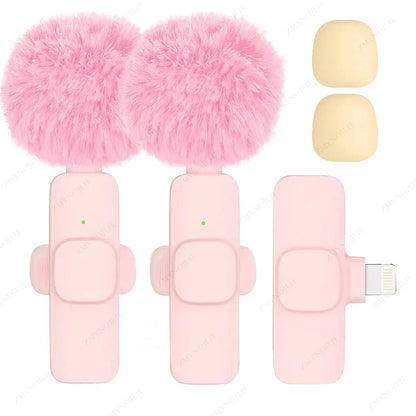 Wireless Lavalier Microphone Set (K1) – Dual Clip-On Mics + Receiver, 9ms Low Latency, Noise Reduction, Omnidirectional Pickup, 20m Range, 10-Hour Battery, Lightning/Type‑C Charging, iPhone/Android/PC/Camera Compatible