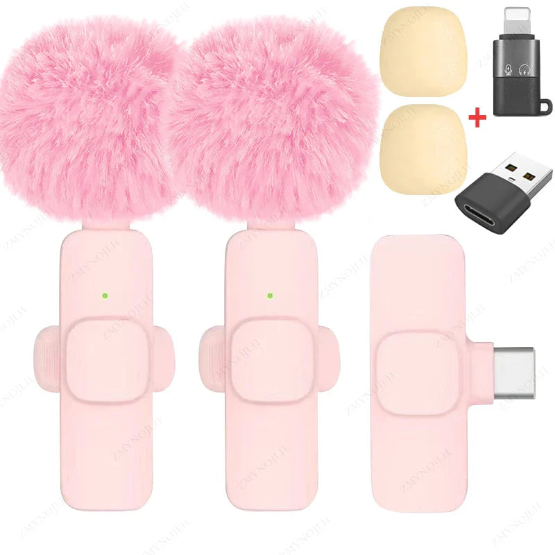 Wireless Lavalier Microphone Set (K1) – Dual Clip-On Mics + Receiver, 9ms Low Latency, Noise Reduction, Omnidirectional Pickup, 20m Range, 10-Hour Battery, Lightning/Type‑C Charging, iPhone/Android/PC/Camera Compatible