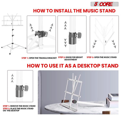All-Metal Sheet Music Stand – Portable Adjustable Desktop Book Holder, Foldable Bookstand, Model D0100H5TA7J (MUS FLD WH)