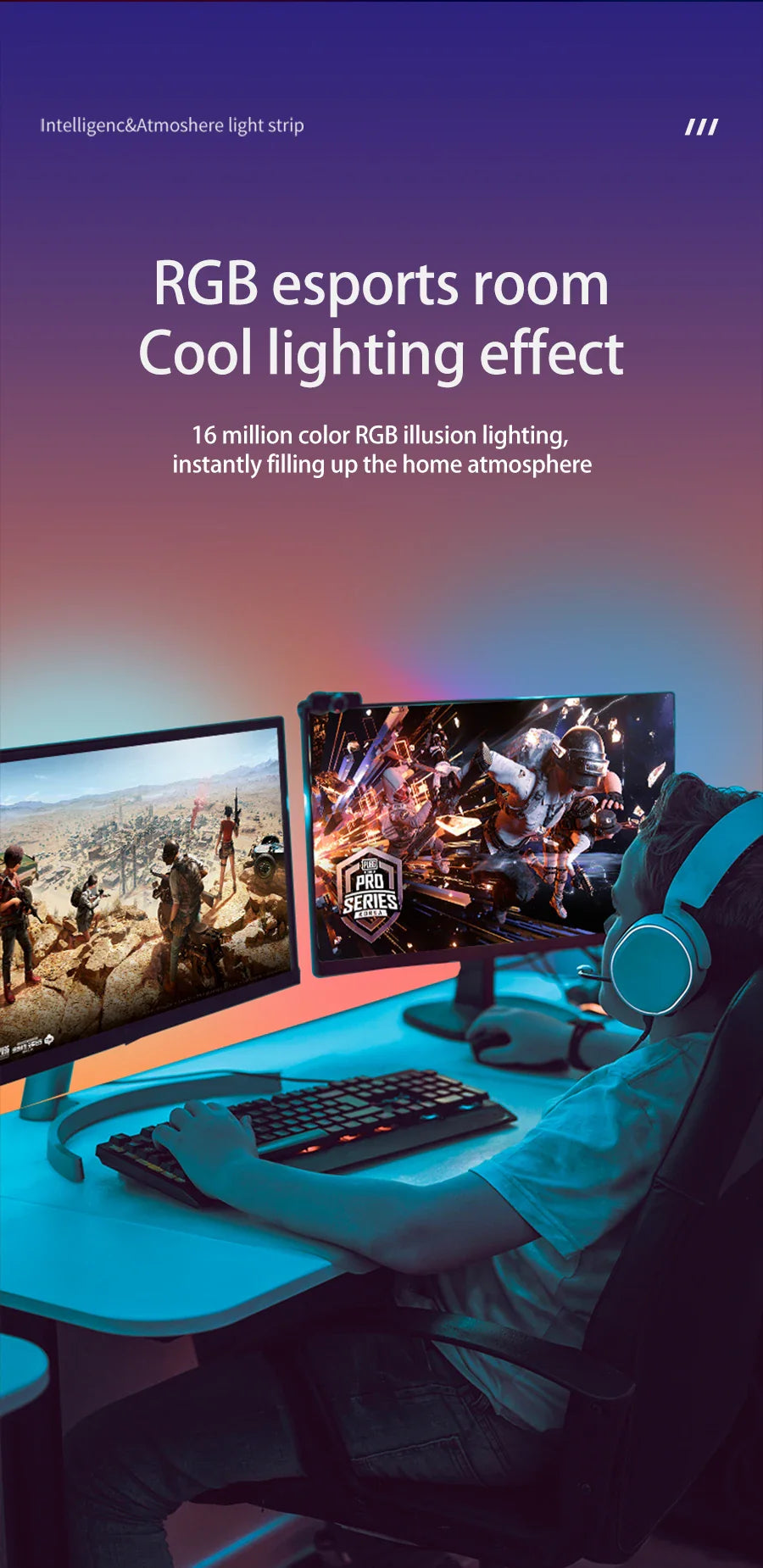 RGB Monitor Backlight Strip for PC – USB Sync LED, App Control, SMD5050, 27–34" Display