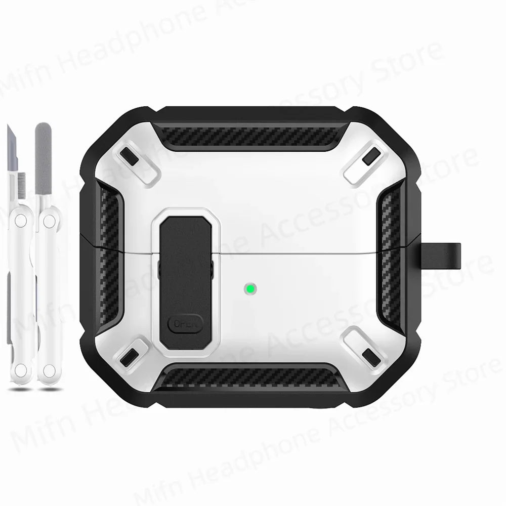 Carbon Fiber Switch Case Cover for Samsung Galaxy Buds 3/Buds 3 Pro – Hard Shell Protection, Secure Lock, Includes Cleaning Kit