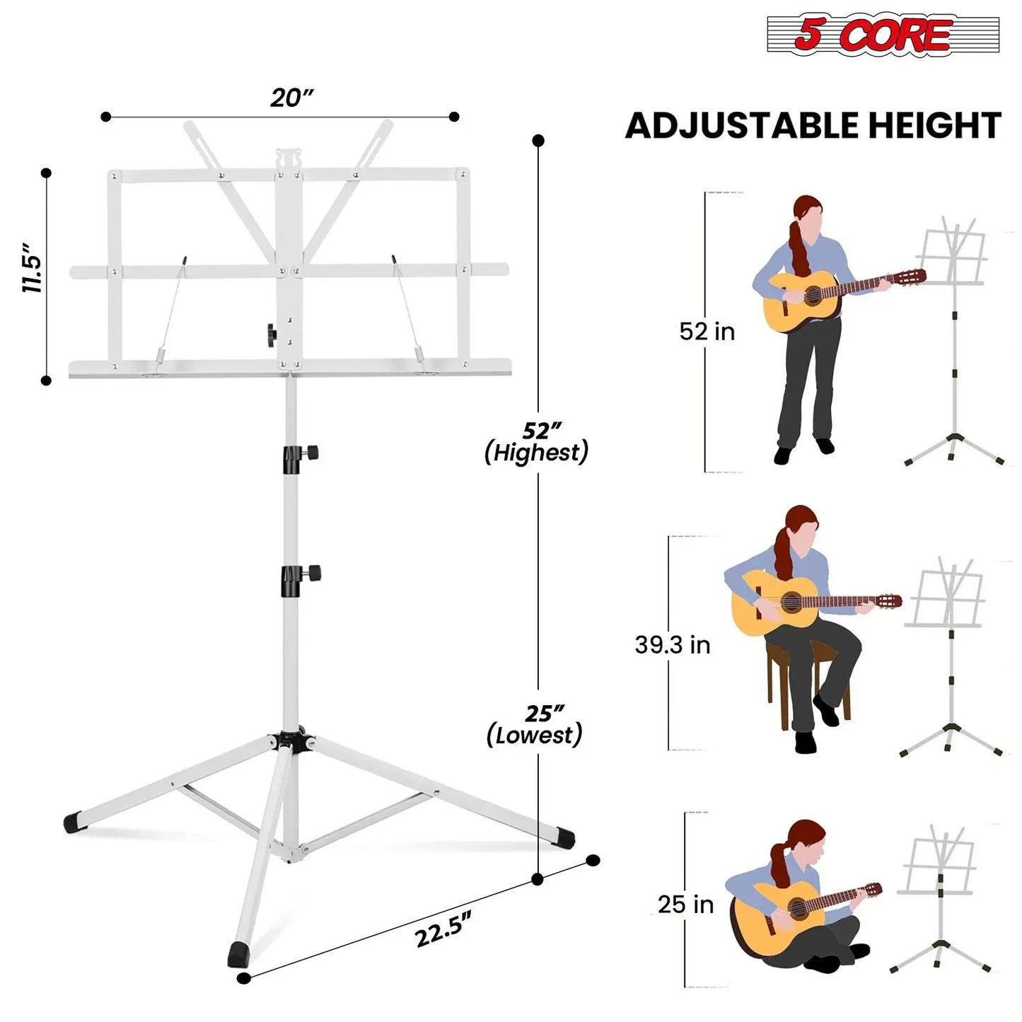 All-Metal Sheet Music Stand – Portable Adjustable Desktop Book Holder, Foldable Bookstand, Model D0100H5TA7J (MUS FLD WH)