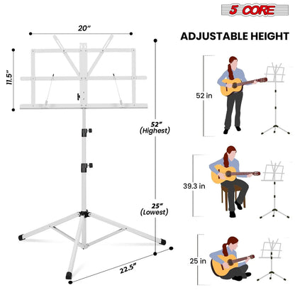 All-Metal Sheet Music Stand – Portable Adjustable Desktop Book Holder, Foldable Bookstand, Model D0100H5TA7J (MUS FLD WH)