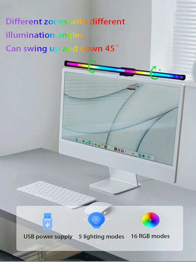 RGB Monitor Light Bar – Upgraded Wide Clamp (9cm), Touch Dimming, LED Desk & Gaming Lamp