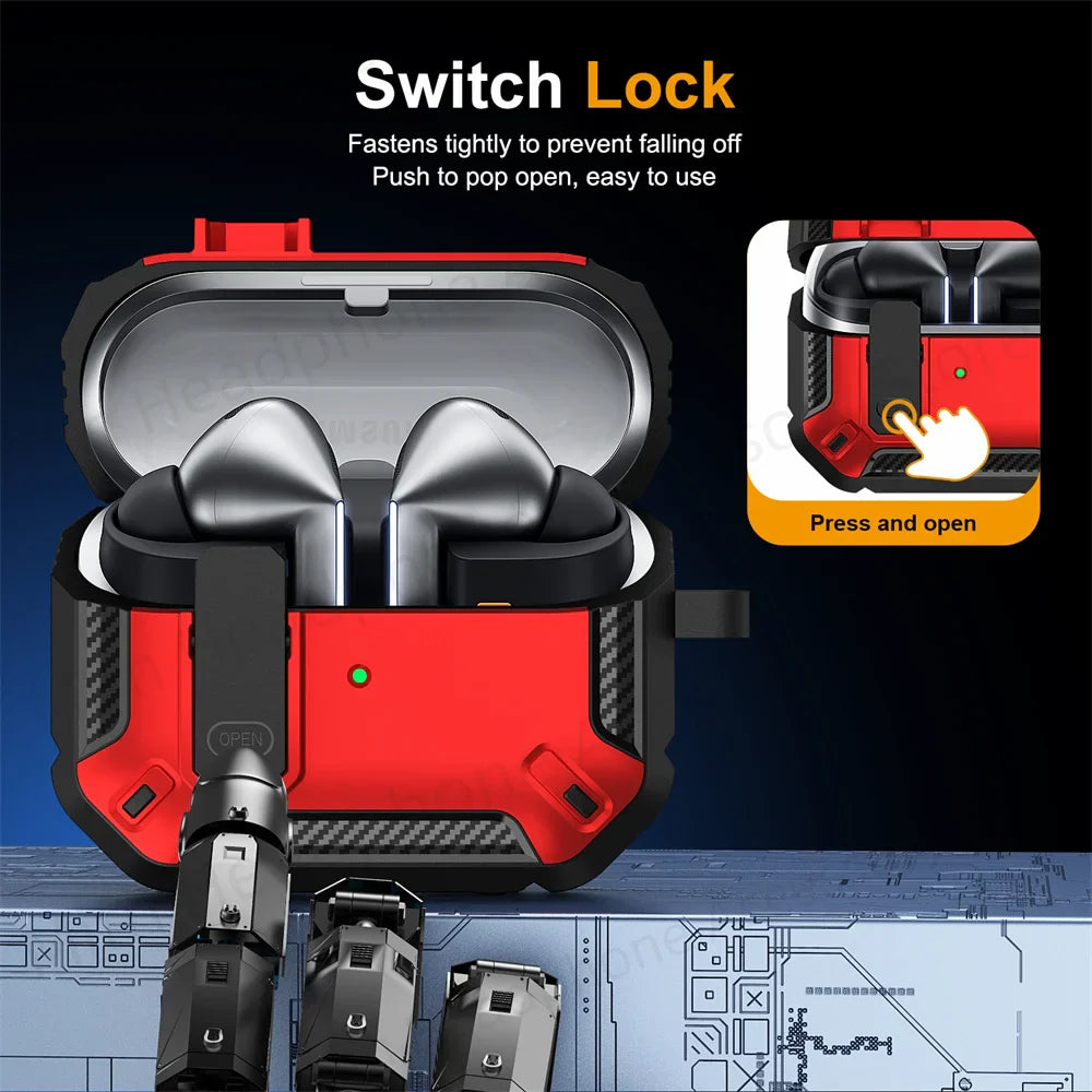 Carbon Fiber Switch Case Cover for Samsung Galaxy Buds 3/Buds 3 Pro – Hard Shell Protection, Secure Lock, Includes Cleaning Kit