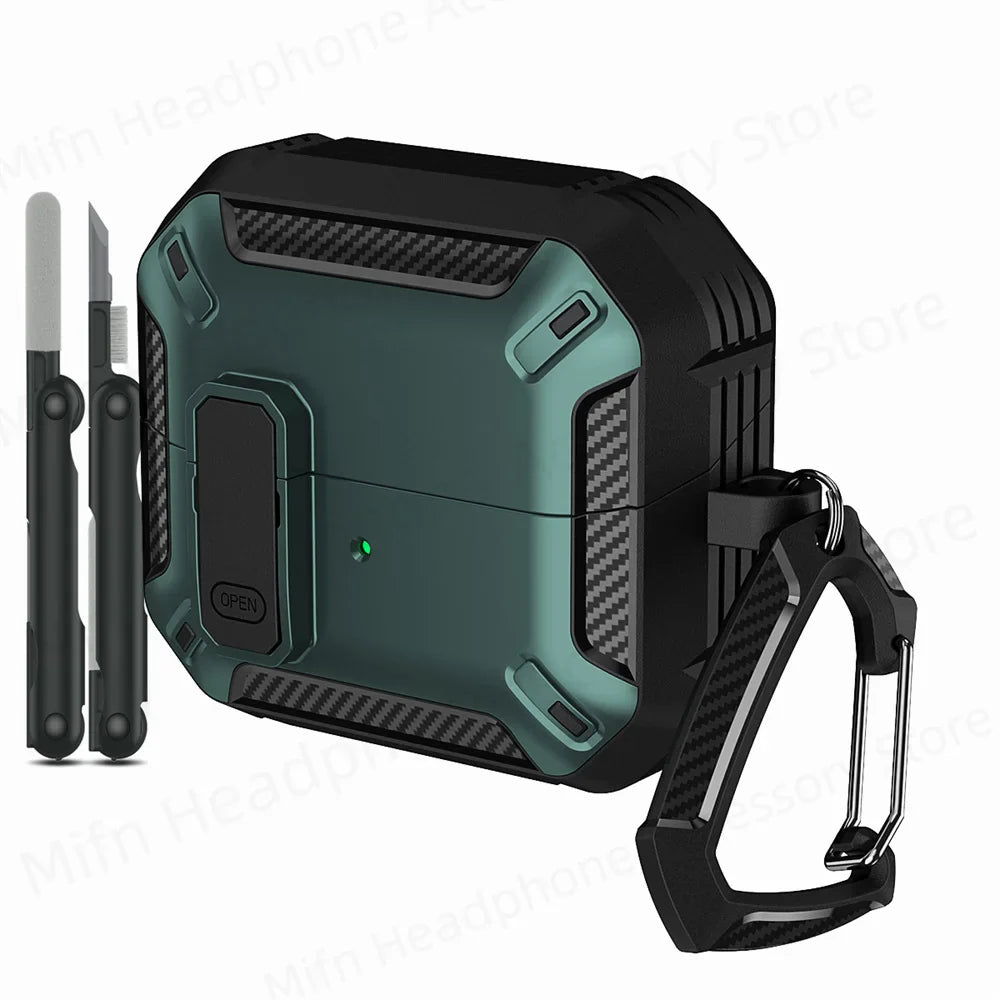 Carbon Fiber Switch Case Cover for Samsung Galaxy Buds 3/Buds 3 Pro – Hard Shell Protection, Secure Lock, Includes Cleaning Kit