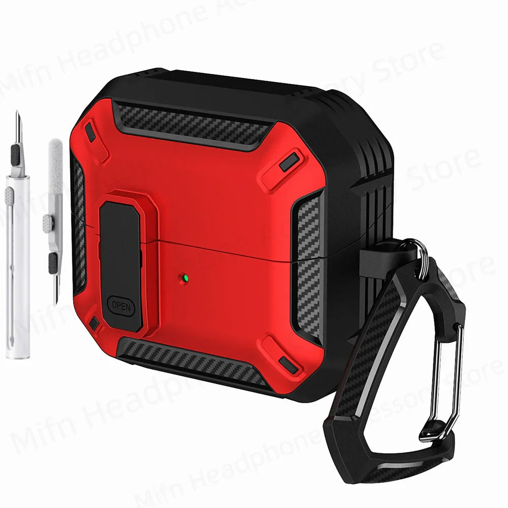 Carbon Fiber Switch Case Cover for Samsung Galaxy Buds 3/Buds 3 Pro – Hard Shell Protection, Secure Lock, Includes Cleaning Kit