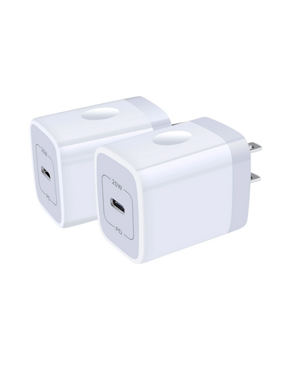 20W USB-C Wall Charger (2-Pack) - Fast Charging for iPhone/Samsung/Pixel