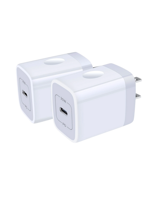 20W USB-C Wall Charger (2-Pack) - Fast Charging for iPhone/Samsung/Pixel