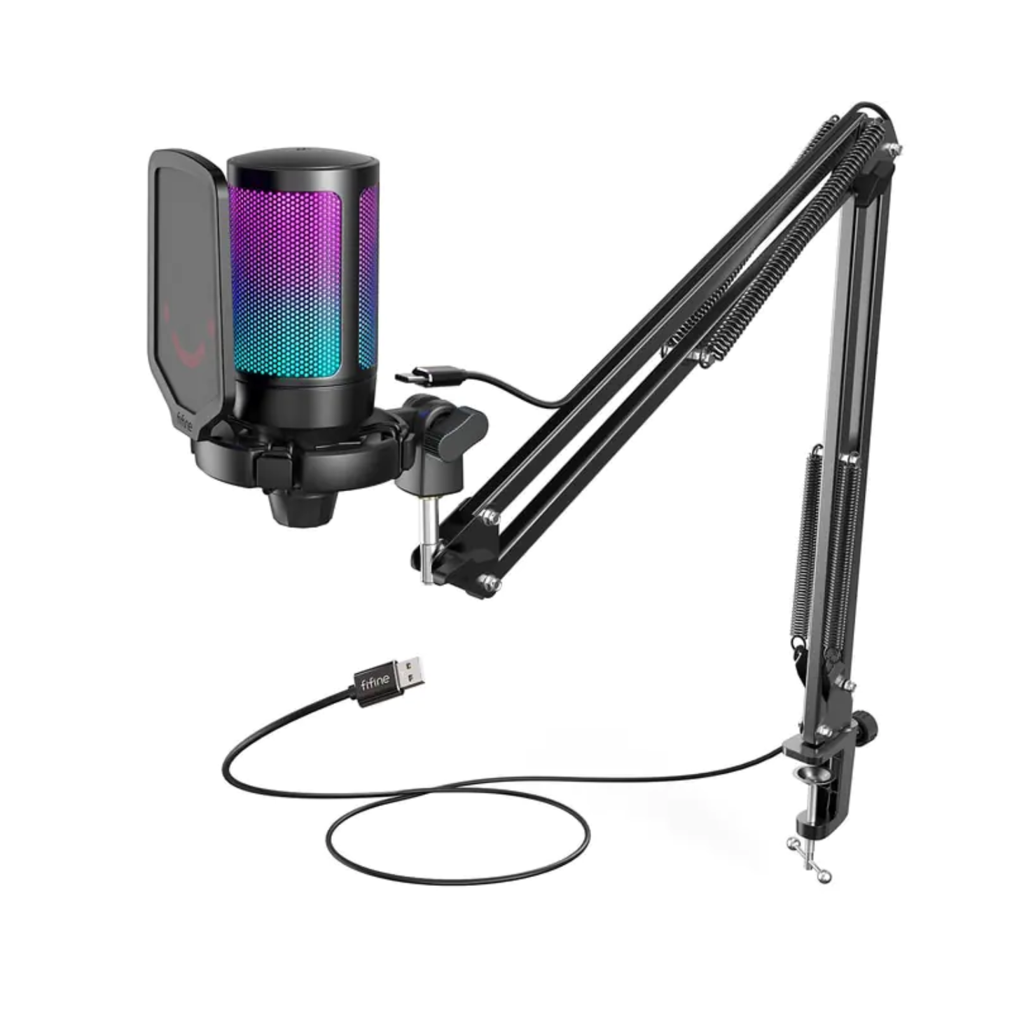 USB Gaming Microphone Kit – Type‑C Plug-and-Play, RGB Lighting, Boom Arm, Pop Filter, Touch Mute