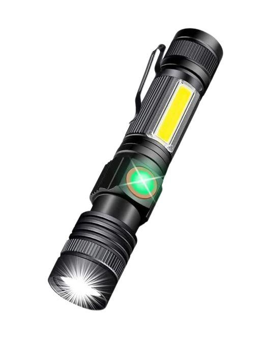 USB Rechargeable Magnetic LED Flashlight - Tactical Light with COB Sidelight & Zoom Function