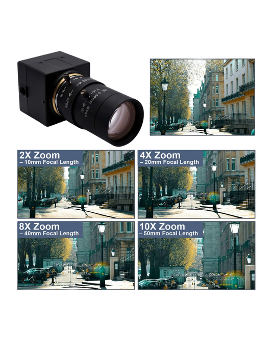 USB Webcam with 10X Optical Zoom - 5-50mm Lens, Sony IMX179, 3264x2448