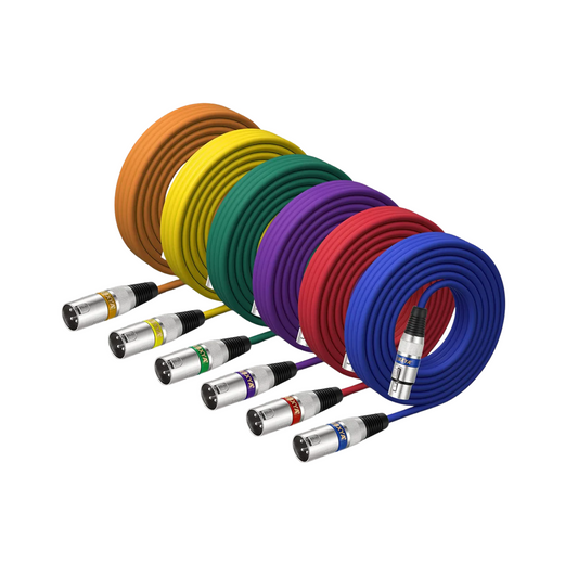 6-Pack 25ft XLR Balanced Microphone Cables - Multi-Color 3-Pin Male to Female Set