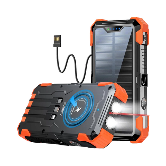 42800mAh Solar Power Bank - Wireless Charging with 4 Cables & 7 Outputs