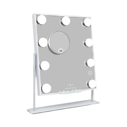 Hollywood Vanity Mirror with LED Lights & Bluetooth Wireless Charging - Tabletop Metal