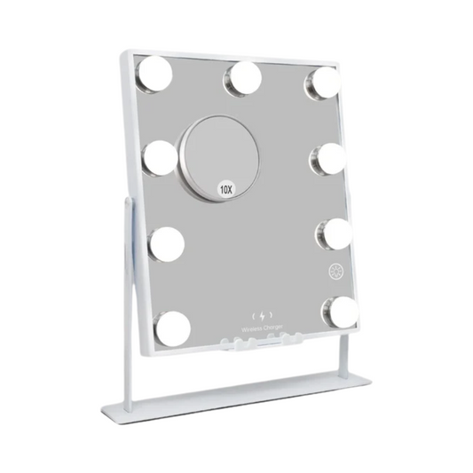Hollywood Vanity Mirror with LED Lights & Bluetooth Wireless Charging - Tabletop Metal