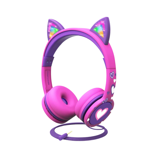 Auriculares LED con orejas de gato para niños - Volumen limitado, cable de 3,5 mm para iPad/tableta
