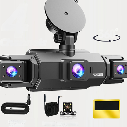 4-Channel 360° Dash Cam Car DVR – Front/Rear/Left/Right Recording, 24H Parking Monitor, G-Sensor, Loop Recording, Up to 128GB