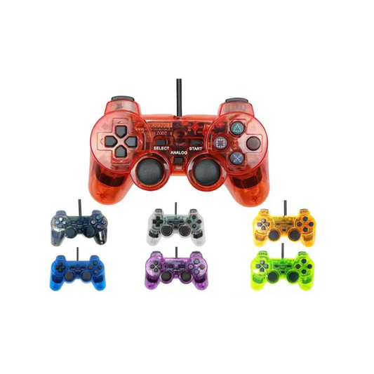 For Sony PS2 Wired Game Controller with Dual Vibration Transparent Color Snowflake Button PS2 Game Controller