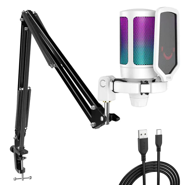 USB Gaming Microphone Kit – Type‑C Plug-and-Play, RGB Lighting, Boom Arm, Pop Filter, Touch Mute