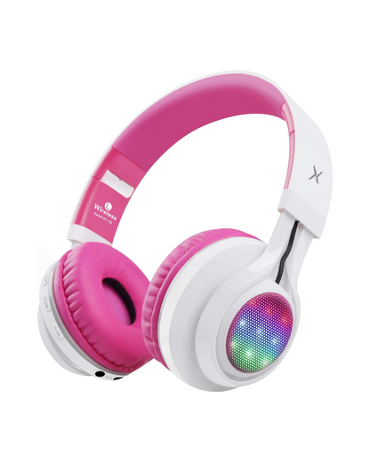 WT-7S Bluetooth Headphones - LED Light-Up Foldable Wireless with Mic (Pink)