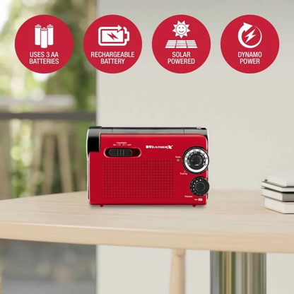 WeatherX AM/FM Weather Band Radio & Flashlight – NOAA Alerts, Hand Crank Power, Phone Charger, LED Light, Rechargeable Battery, USB/Micro-USB Cable Included